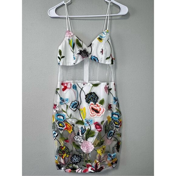 No Brand Dresses & Skirts - Sheer Floral Embroidered Multi-Colored Zip Party Festival Club Dress Size Medium